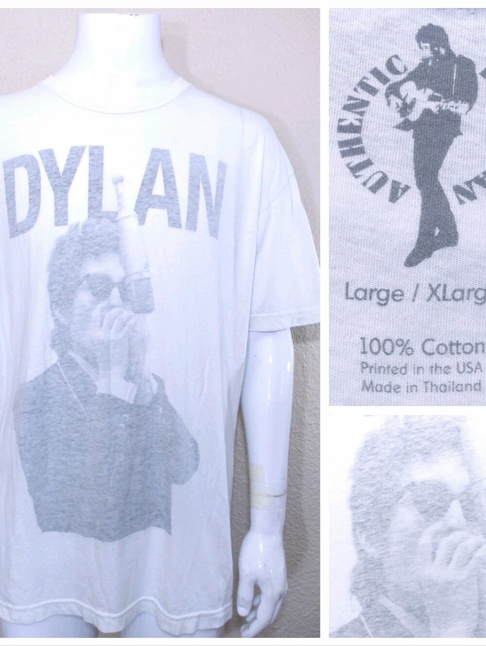 BOB DYLAN T Shirt LARGE XL Authentic GRAPHIC TEE Microphone ALL OVER PRINT Music